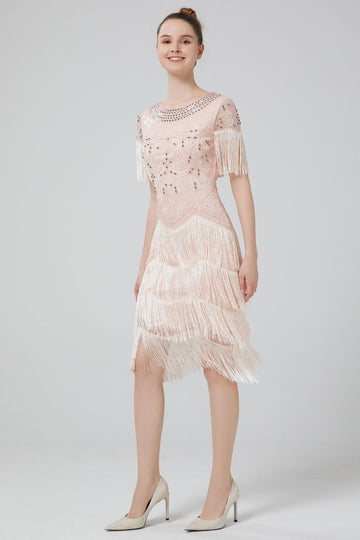 Blush Sequins 1920s Dress with Fringes